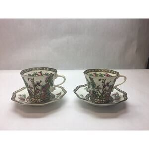 VINTAGE Coalport CHINA Indian Tree Pattern SET OF TWO Teacups and Saucer SET